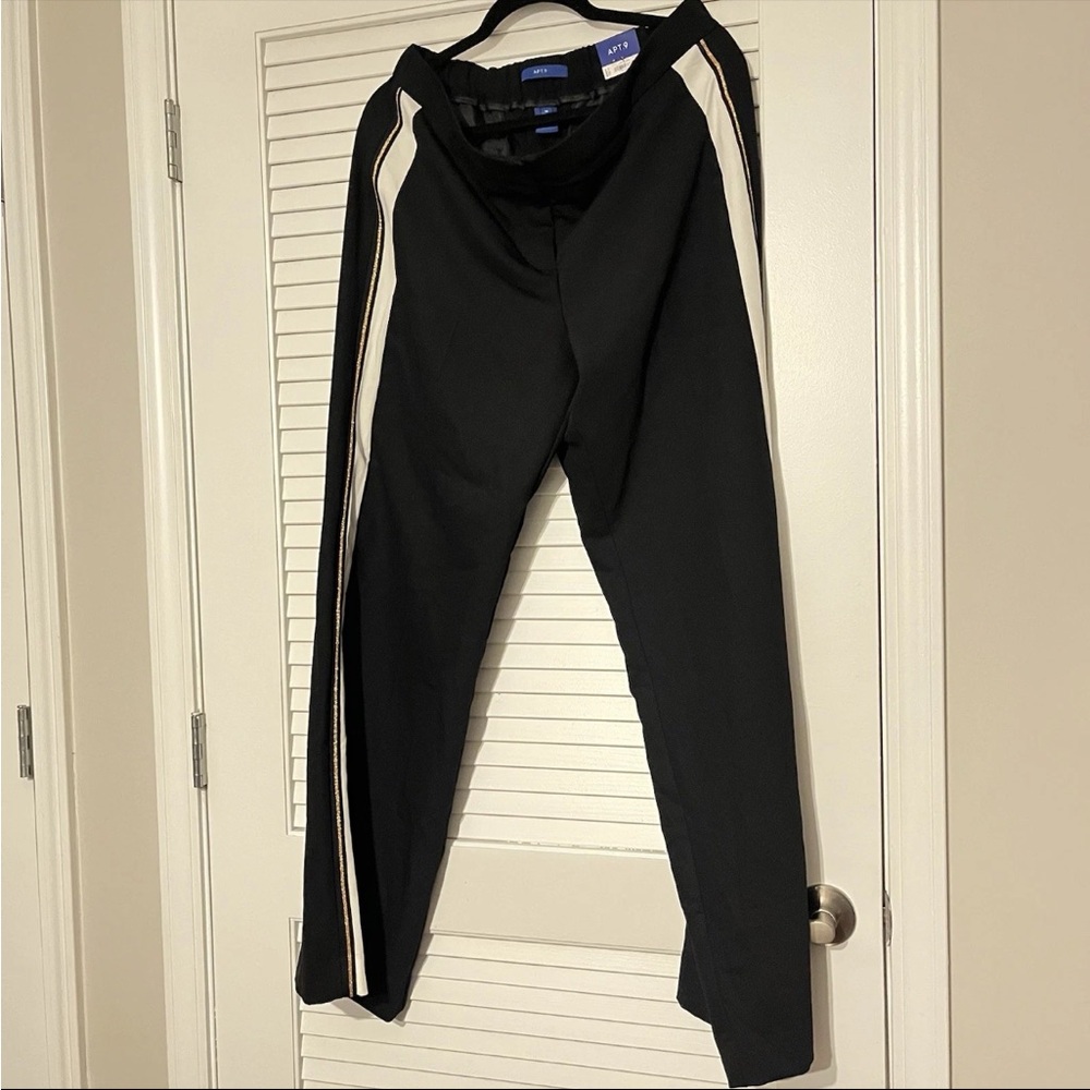 Apt 9 Size 14, Black, Stripe, Elastic Back, Mid Rise, Wide Leg, Pants